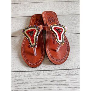 Africa Women’s Beaded Leather Sandals Size 41 Handcrafted U.S. Size 8 NEW